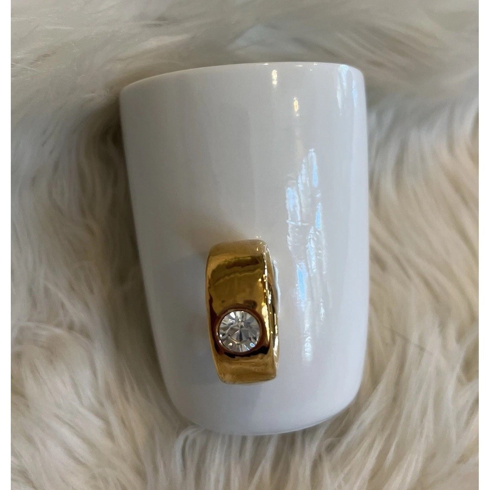 2006 Fred 2-Carat Solitaire Ring White Cup Mug Gold‎ Handle With Gem 3.75"